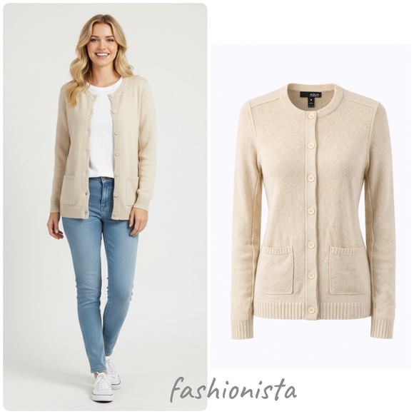 Aqua Sweaters - Aqua Cream Oatmeal Women's Cashmere Cardigan XS